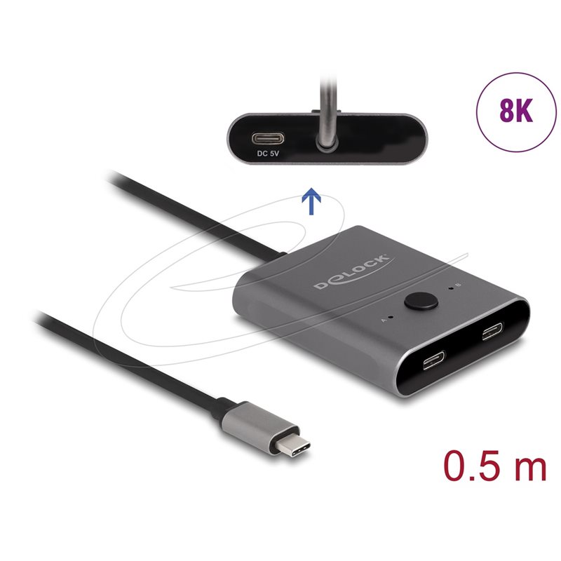 DeLock 3.2 Gen2 USB-C Switch 2 -> 1, kaksisuuntainen, 8K, musta