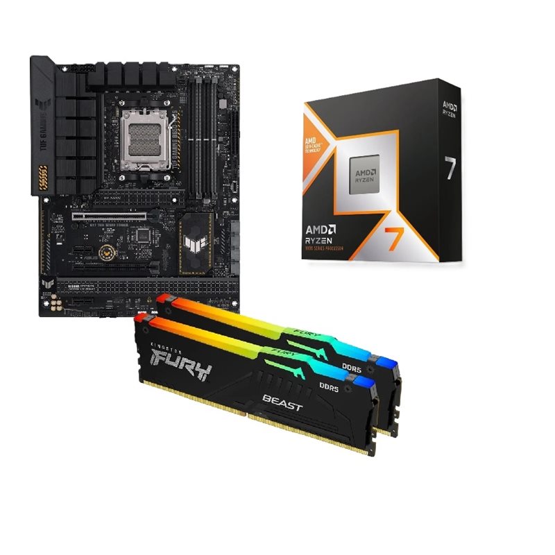 Asus TUF GAMING B650-PLUS + Ryzen 7 9800X3D + 32GB DDR5 6000MHz RGB -tuotepaketti