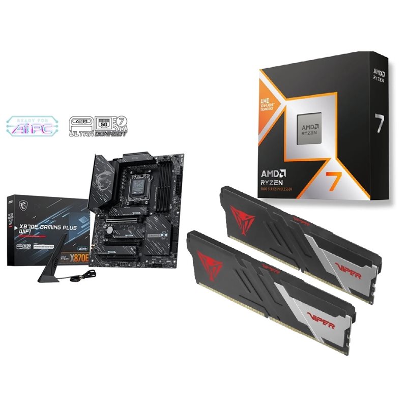 MSI X870E GAMING PLUS WIFI + Ryzen 7 9800X3D + 32GB DDR5 6000MHz CL30 -tuotepaketti
