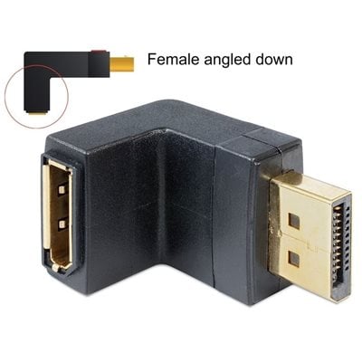 DeLock Displayport 1.1 -kulma-adapteri, 90 asteen kulma alas, musta