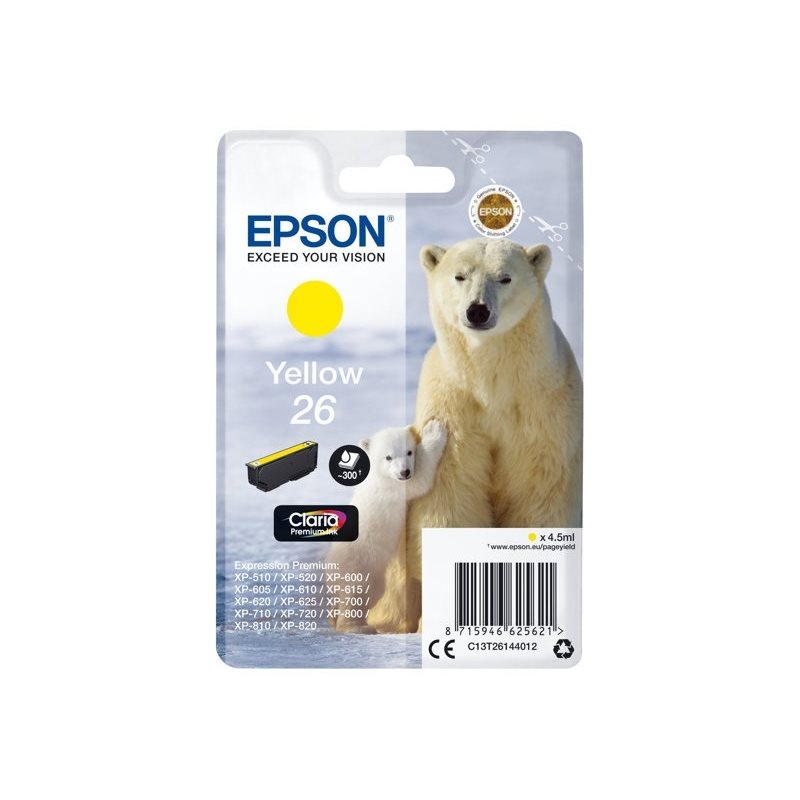 Epson 26 Claria Premium Ink Polar Bear -väriainekasetti, keltainen