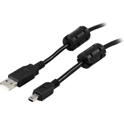 Deltaco 2.0 USB-A - Mini-USB -kaapeli, ferriittiytimet, 2m, musta