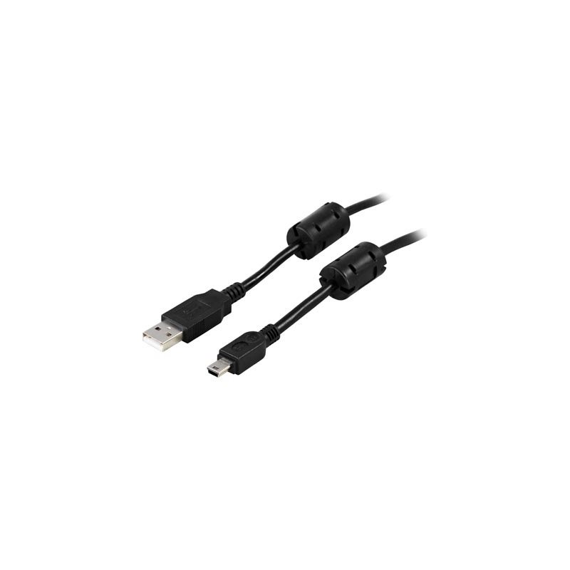 Deltaco 2.0 USB-A - Mini-USB -kaapeli, ferriittiytimet, 2m, musta