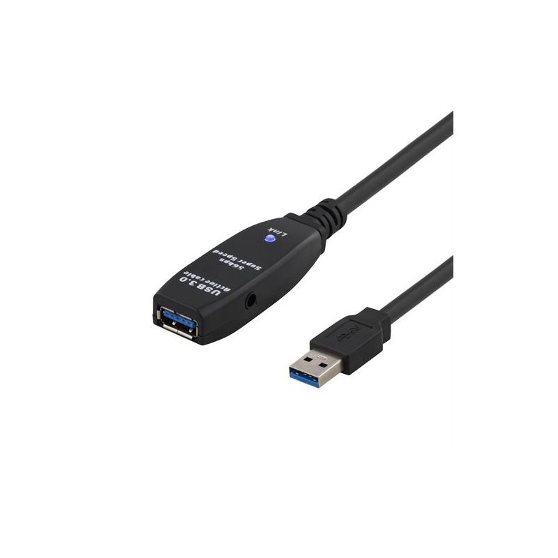 Deltaco 3.0 USB-A -jatkokaapeli, aktiivinen, uros-naaras, 5m, musta