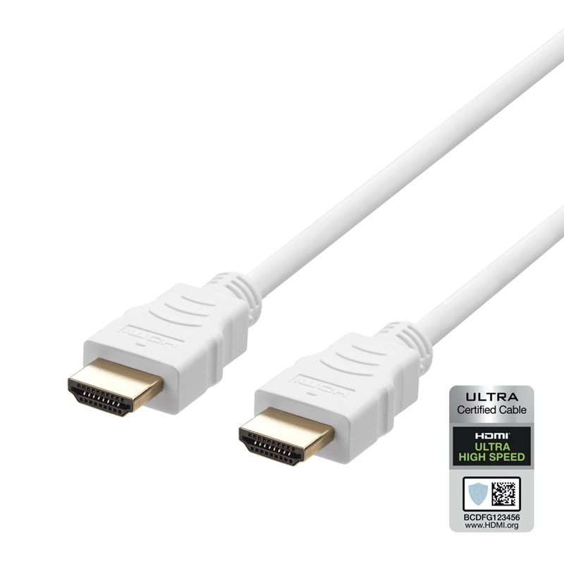Deltaco 2.1 HDMI -näyttökaapeli, 3m, valkoinen