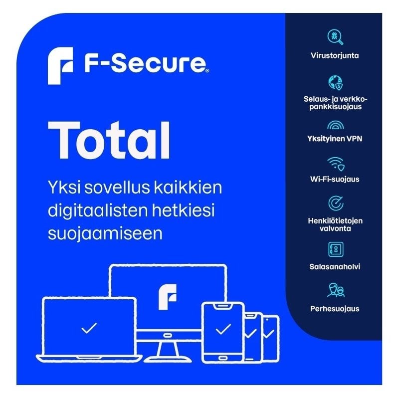 F-Secure Total -tilauslisenssi, 1 vuosi, 10 laitetta, e-key