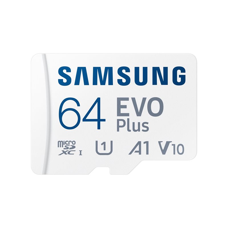 Samsung 64GB EVO Plus, microSDXC -muistikortti, UHS-I V10 U1 A1, 160 MB/s, SD-adapterilla