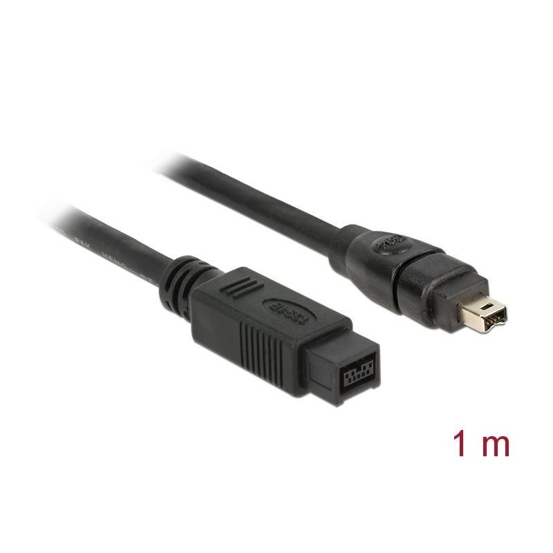 DeLock FireWire 9-pin -> 4-pin -kaapeli, 2m, musta