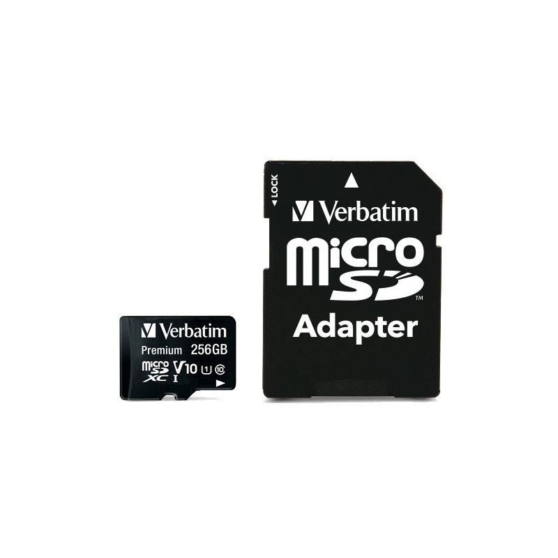 Verbatim 256GB MicroSDHC -muistikortti, UHS-1 C10, jopa 90/10 MB/s, SD-adapterilla