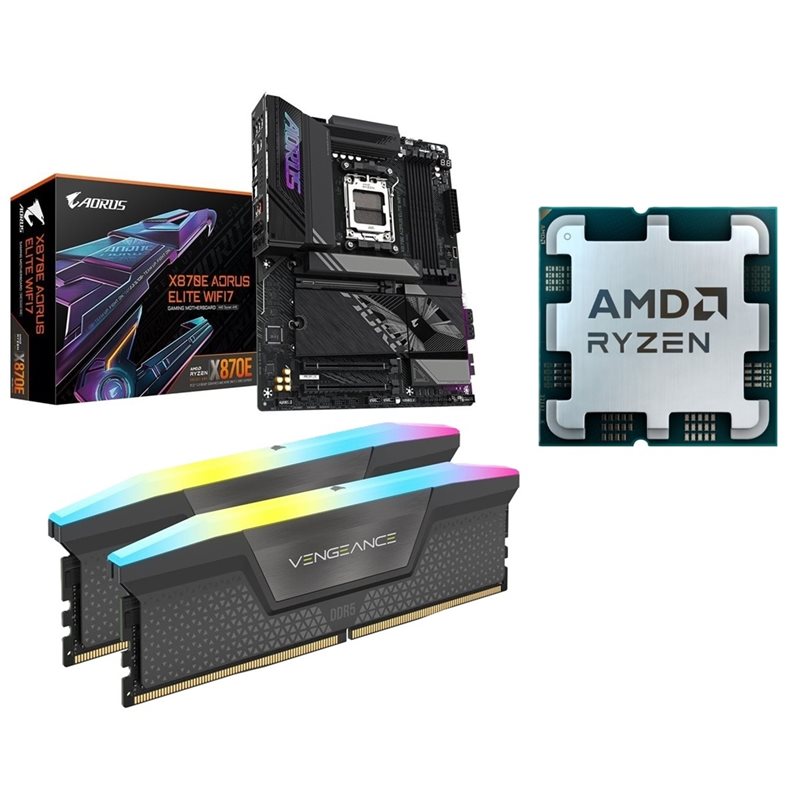 Gigabyte X870E AORUS ELITE WIFI7 + Ryzen 9 7950X + 96GB DDR5 6000MHz -tuotepaketti