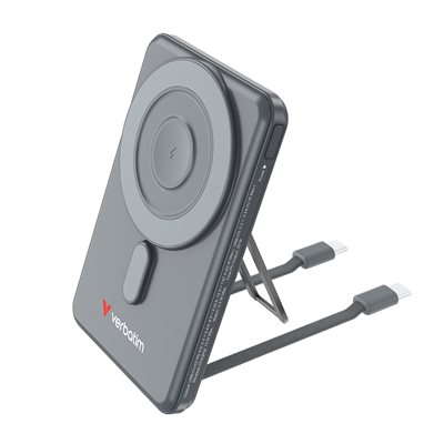 Verbatim 5000mAh Charge 'n' Go, varavirtalähde telineellä, Magsafe, 2x USB-C PD, harmaa