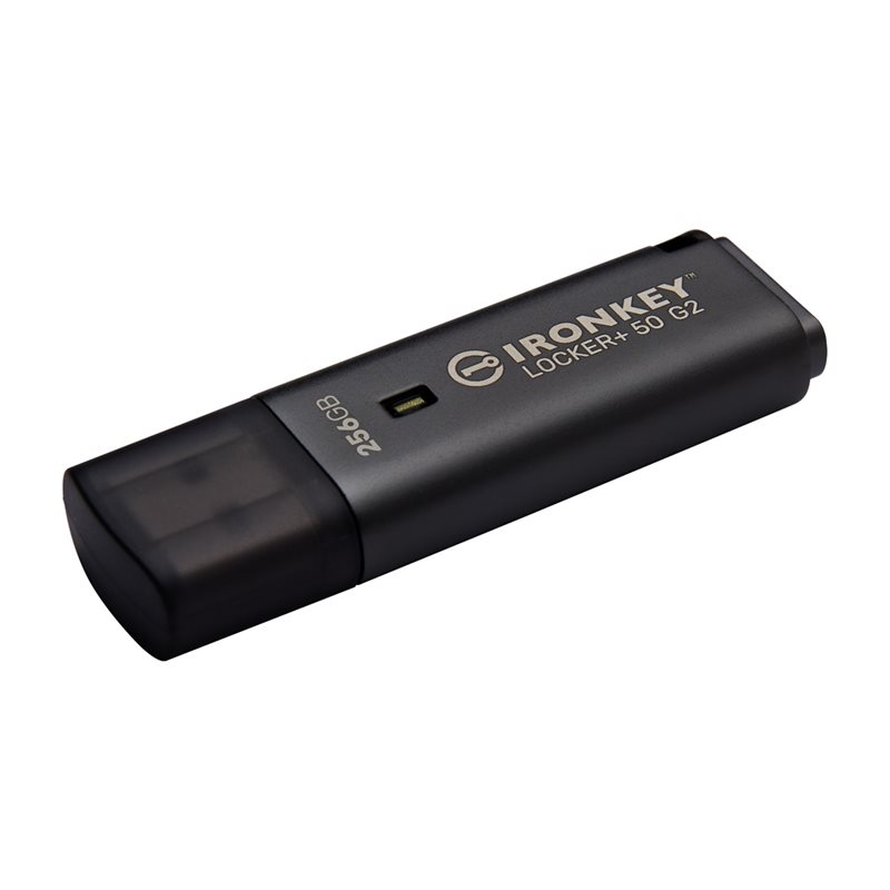 Kingston 256GB IronKey Locker+ 50 G2, salattu 3.2 Gen1 USB-A -muistitikku, musta