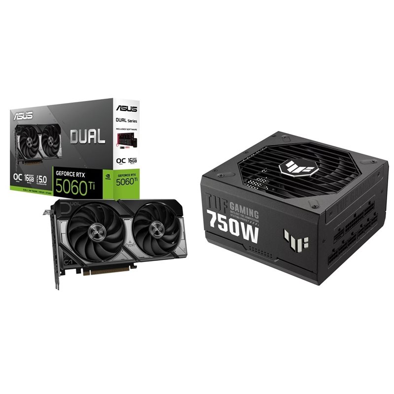 Asus DUAL-RTX5060TI-O16G + TUF-GAMING-750G -tuotepaketti