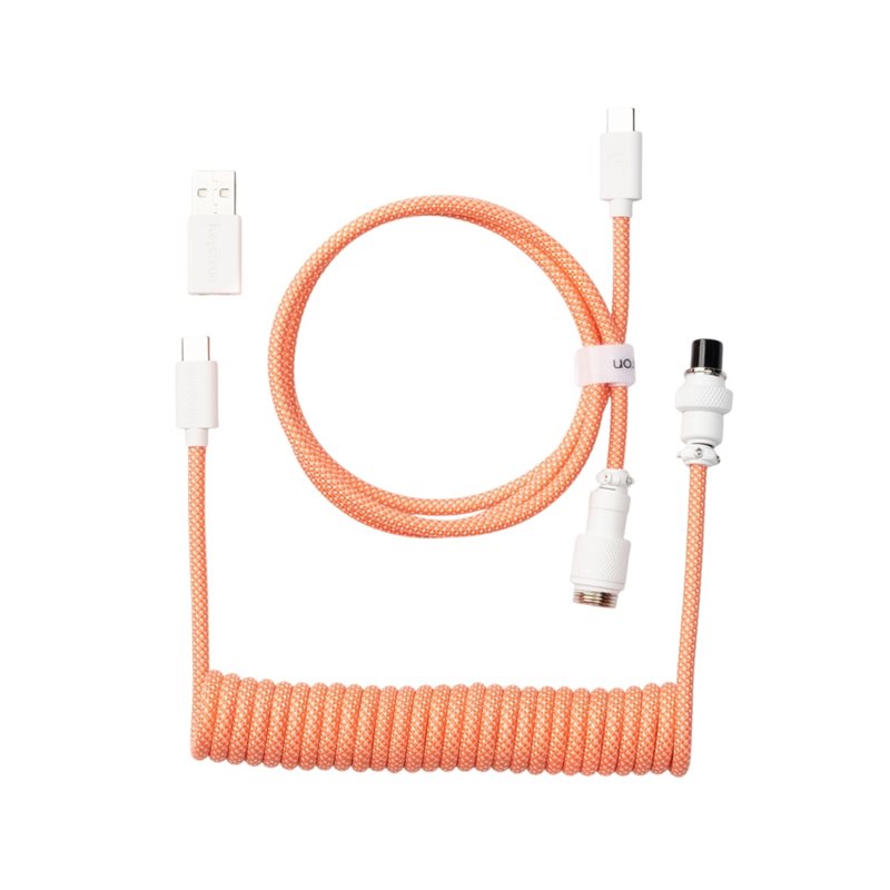 Keychron Coiled Aviator Cable 8K - Straight, näppäimistön kierrekaapeli, Pink Orange