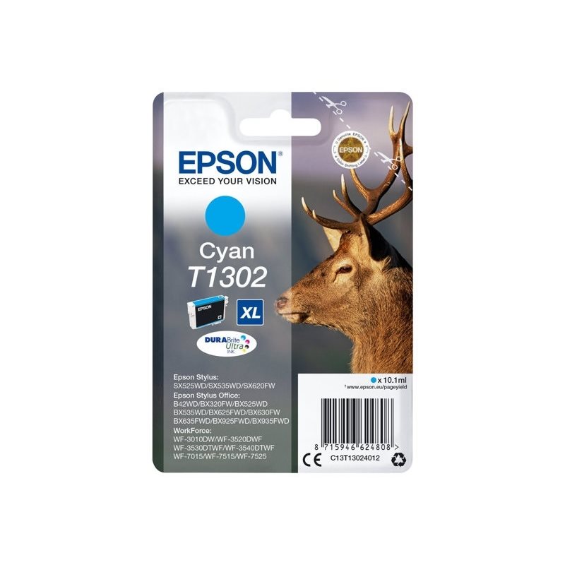 Epson T1302 DURABrite Ultra Stag XL -väriainekasetti, syaani (SEC)