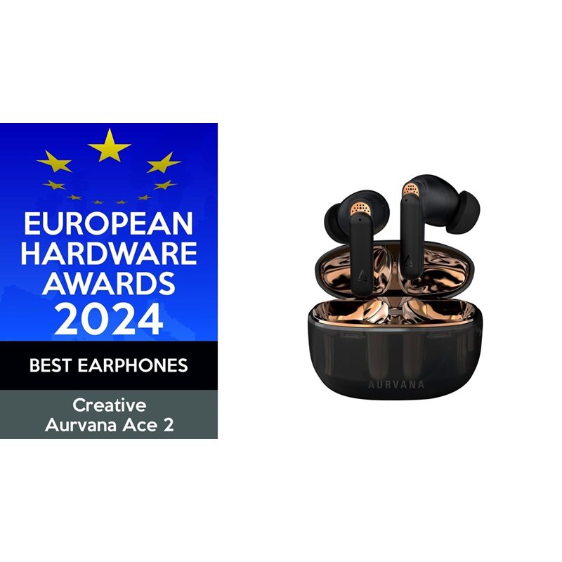 Creative Aurvana Ace 2, aidosti langattomat nappikuulokkeet, Bluetooth 5.3 LE, ANC, IPX5, musta/kupari