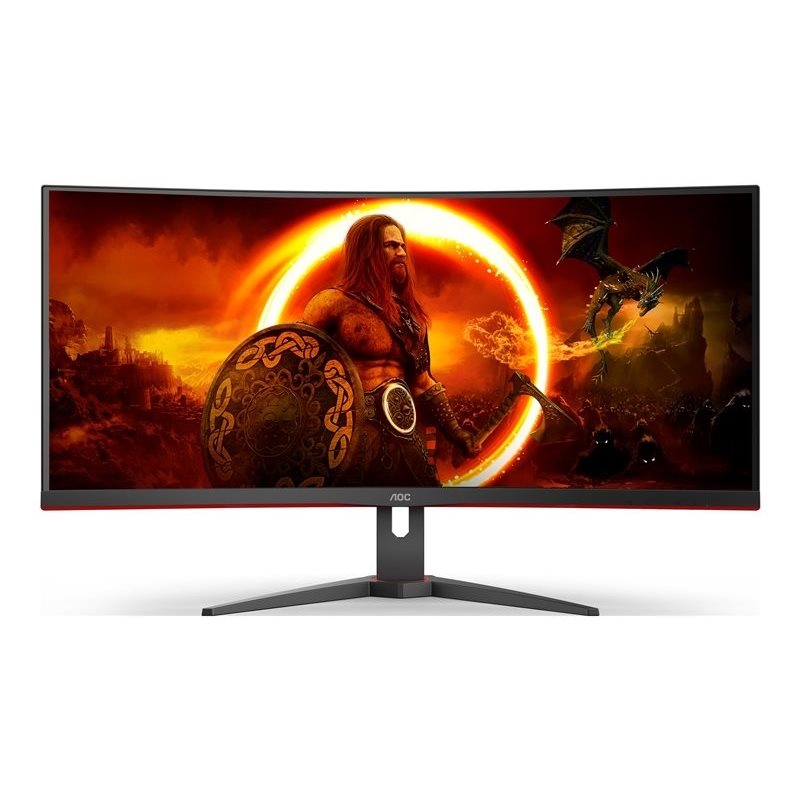 AOC (Outlet) 34" CU34G2XE/BK, kaareva 144Hz WQHD-pelimonitori, musta/punainen