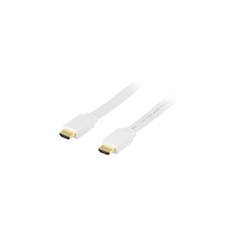 Deltaco 1.4 HDMI -näyttökaapeli, litteä, 1m, valkoinen