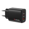 Verbatim 65W GaN-verkkovirtalaturi Essentials, 2x USB-C PD, 1x USB-A QC3, musta