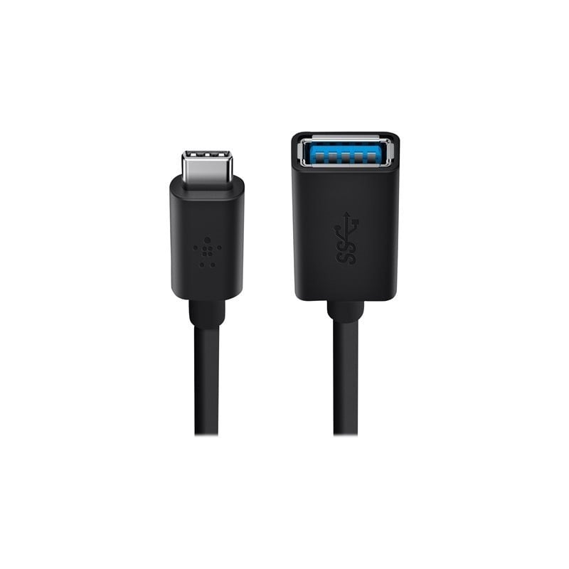 Belkin USB 3.0 USB-C uros -> USB-A naaras -adapterikaapeli, 12,7cm, musta