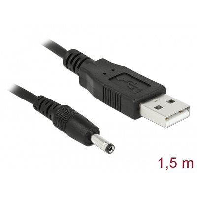 DeLock USB -> DC 3.5 x 1.35 mm uros -virtakaapeli, 1,5m, musta