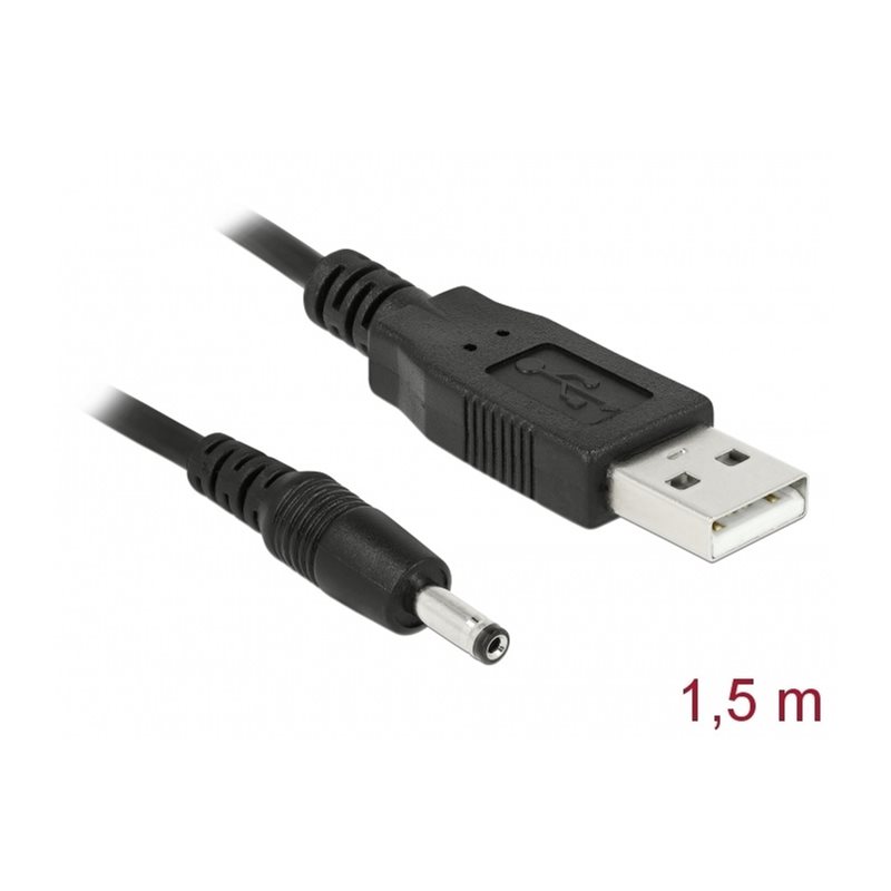 DeLock USB Power cable -> DC 3.5 x 1.35 mm uros, 1,5m, musta