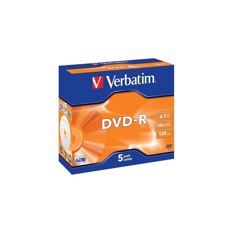 Verbatim DVD-R, 16x, 4,7 GB/120 min, 5-pakkaus jewel case, AZO