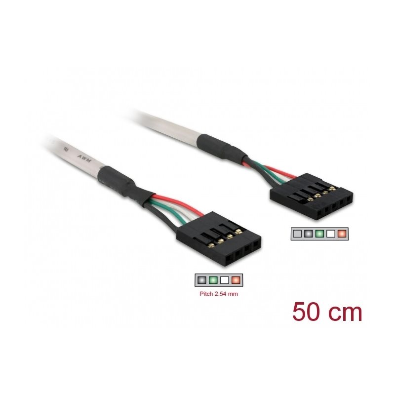 DeLock USB 2.0 -kaapeli, 5-pin pin header -> 4-pin pin header, naaras/naaras, 50 cm