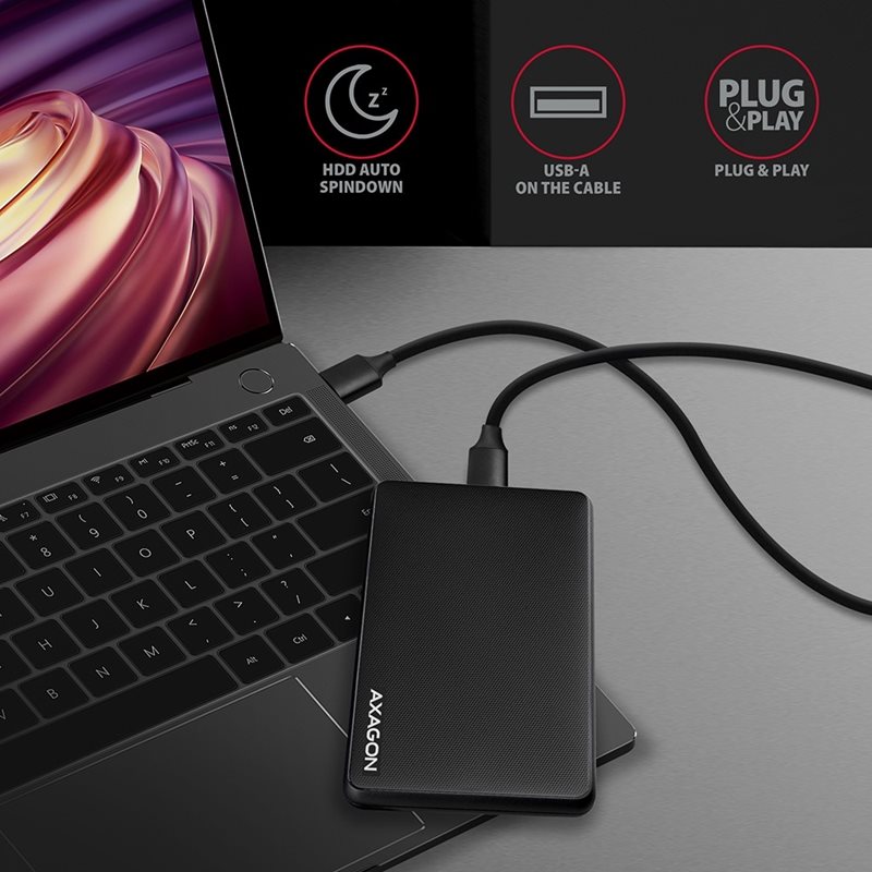 AXAGON Ulkoinen USB-A 3.2 Gen1 -kiintolevykotelo 2.5" SATA III 6G HDD/SSD:lle, musta - Kuva 2