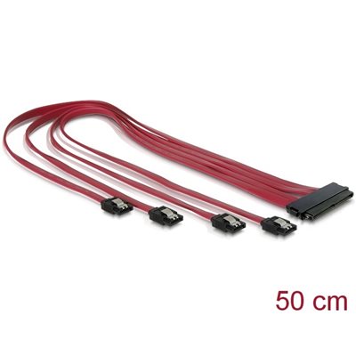 DeLock Multilane SAS -kaapeli, SFF-8484 -> 4x SATA 7-pin, 50cm, punainen
