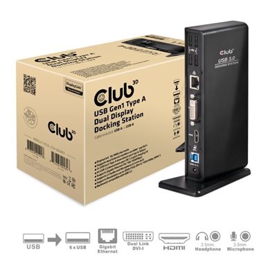 Club 3D 3.2 Gen1 USB-A 11-in-1 -telakka, musta