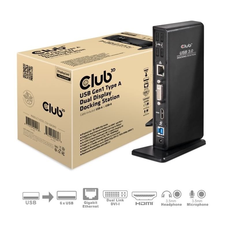 Club 3D 3.1 Gen1 USB-A 11-in-1 -telakka, musta