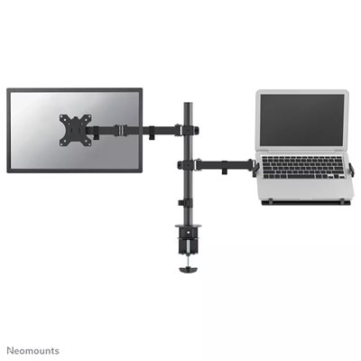 Neomounts 10-32" + ≤15.5" Monitor/Laptop Desk Mount, kannettava/näyttövarsi pöydälle, musta