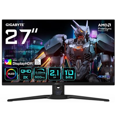 Gigabyte 27" AORUS FO27Q5P, 500Hz QHD OLED-pelimonitori, musta