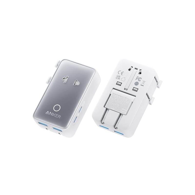 Anker 20W 5-in-1 Nano Travel Adapter, matka-adapteri, 2x USB-C, 2x USB-A, valkoinen