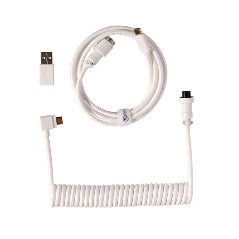 Keychron Coiled Aviator Cable 8K - Angled, näppäimistön kierrekaapeli, valkoinen