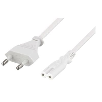 Deltaco Maadoittamaton laitekaapeli, CEE 7/16 -> C7, 3m, valkoinen