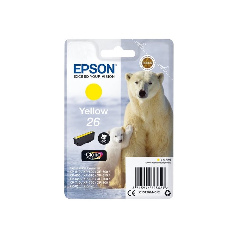 Epson 26 Claria Premium Ink Polar Bear -väriainekasetti, keltainen (SEC)