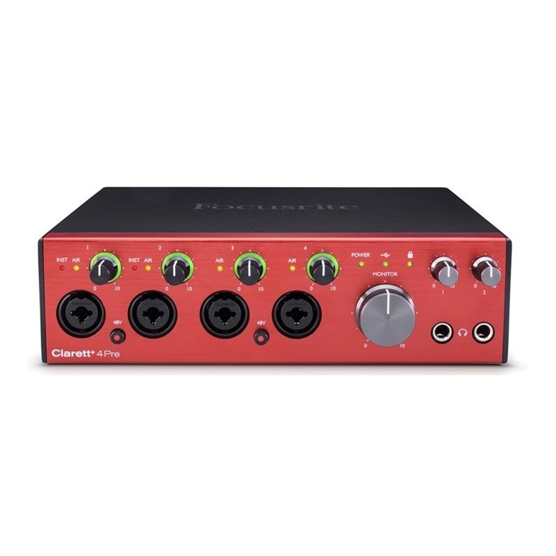 Focusrite Clarett+ 4Pre, 18-in, 8-out ulkoinen USB-äänikortti/Audio Interface, musta/punainen