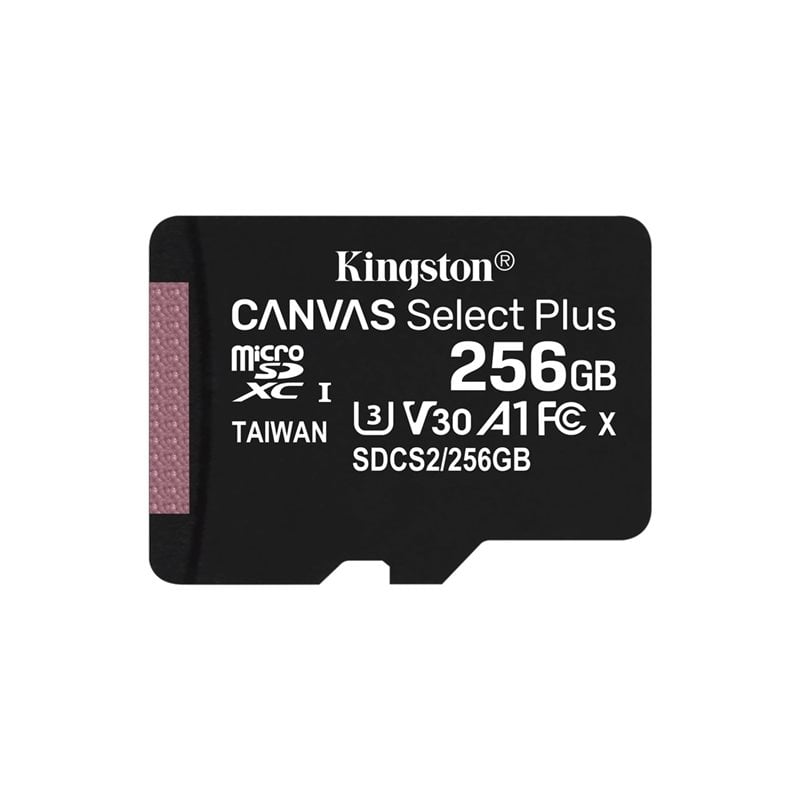 Kingston 256GB Canvas Select Plus, microSDXC -muistikortti, UHS-I V30 U3 A1, 100/85 MB/s, SD-adapterilla