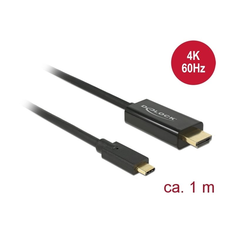 DeLock USB-C - 2.0 HDMI -näyttökaapeli, 1m, musta
