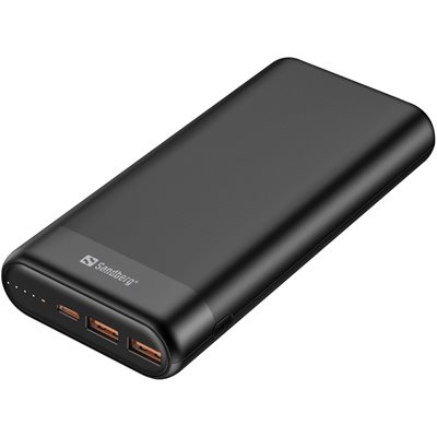 Sandberg 20 000mAh varavirtalähde, USB-C PD 65W + 2x USB-A, musta