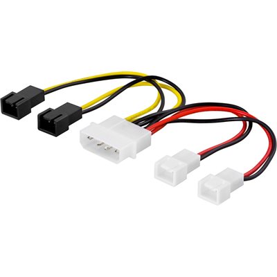 Deltaco Adapterikaapeli tuulettimille, 4-pin -> 2x 3-pin 5V, 2x 3-pin 12V