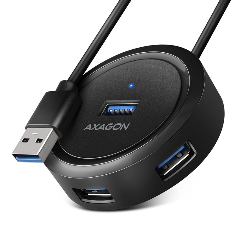 AXAGON 3.2 Gen 1 USB-A-hubi, 4x USB-A, micro-USB lisävirta, 0,3m, musta