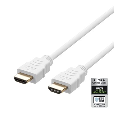Deltaco 2.1 HDMI -näyttökaapeli, 8K60Hz/4K120Hz, 1m, valkoinen