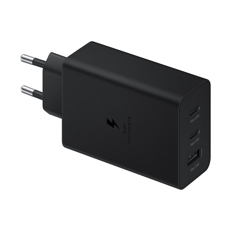 Samsung 65W Power Adapter Trio, -verkkovirtalaturi, 2x USB-C PD, USB-A, musta