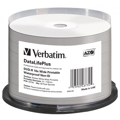 Verbatim DataLifePlus DVD-R 4,7GB/120min, 16x, waterproof printable, spindle, 50kpl