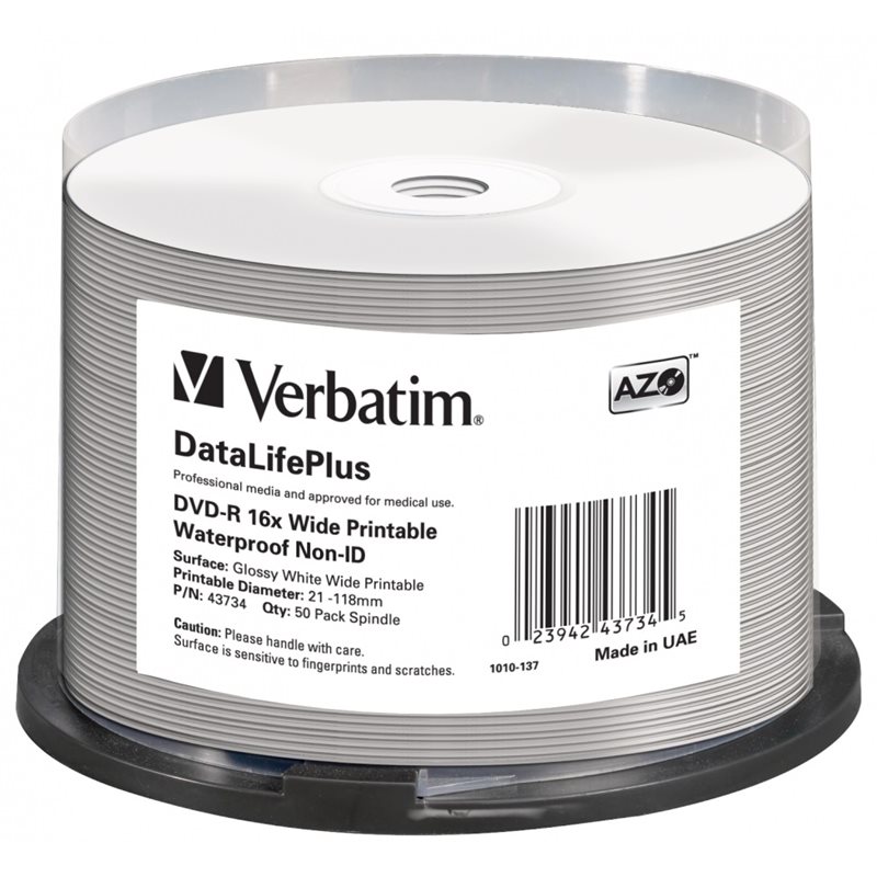 Verbatim DataLifePlus DVD-R 4,7GB/120min, 16x, waterproof printable, spindle, 50kpl