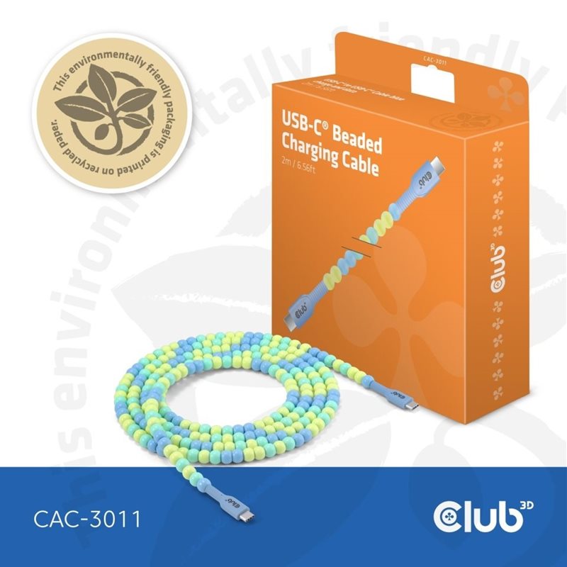 Club 3D 2.0 USB-C -kaapeli, PD 2.0 60W, 2m, sininen - Kuva 2