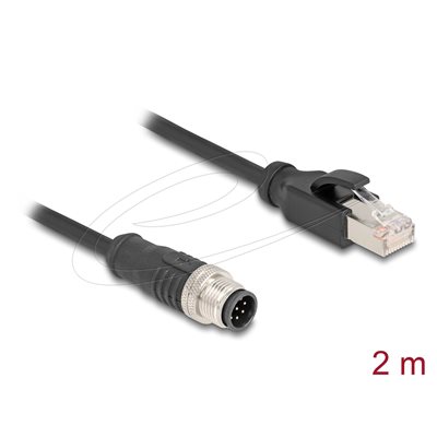 DeLock M12 A-koodattu 8-pin uros - RJ-45 Cat5e S/FTP uros -teollisuusverkkokaapeli, 2m, musta